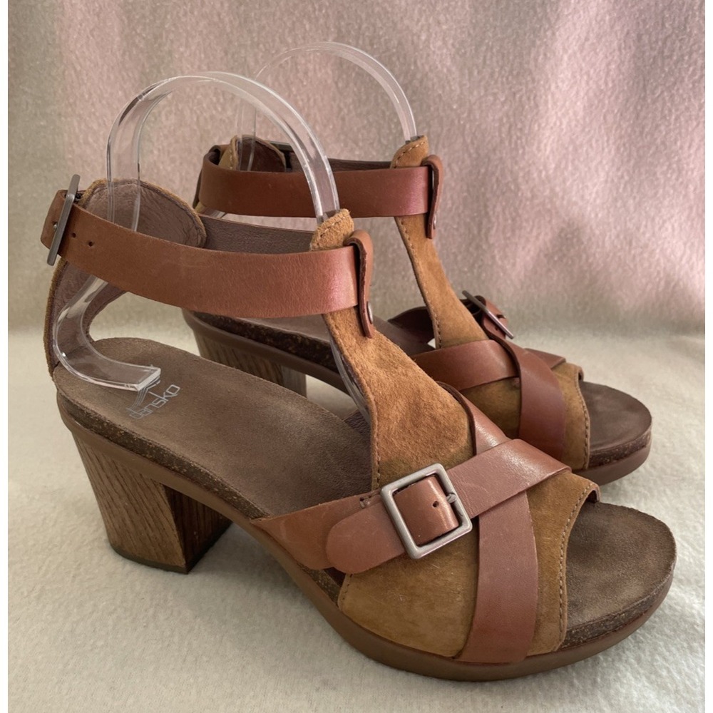Dansko Dominique Brown Leather Suede Block Heel Boho Chic Sandals Womens Sz 7.5